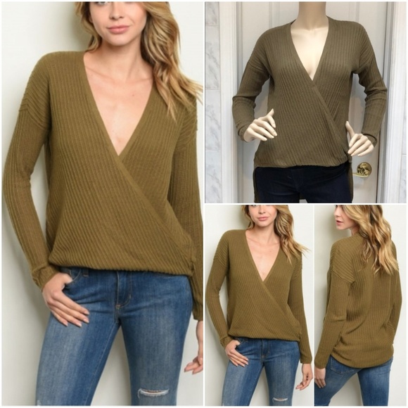 Trend Setter Diva Boutique Tops - OLIVE KNIT RIBBED TOP